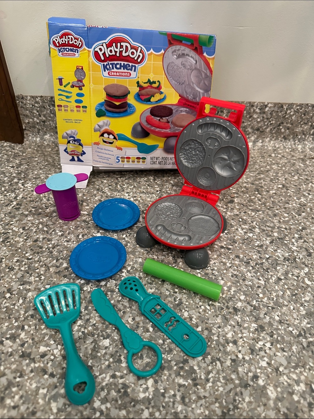 Playdoh Kitchen Creations Kids Toy Set - Red Grill with Blue & Teal Accessories